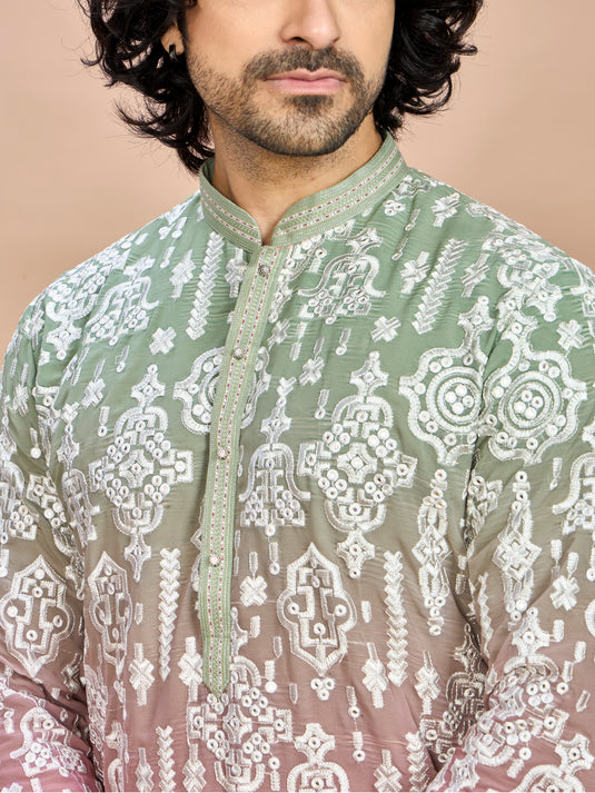 Emerald Green Heritage Embroidered Kurta for Men