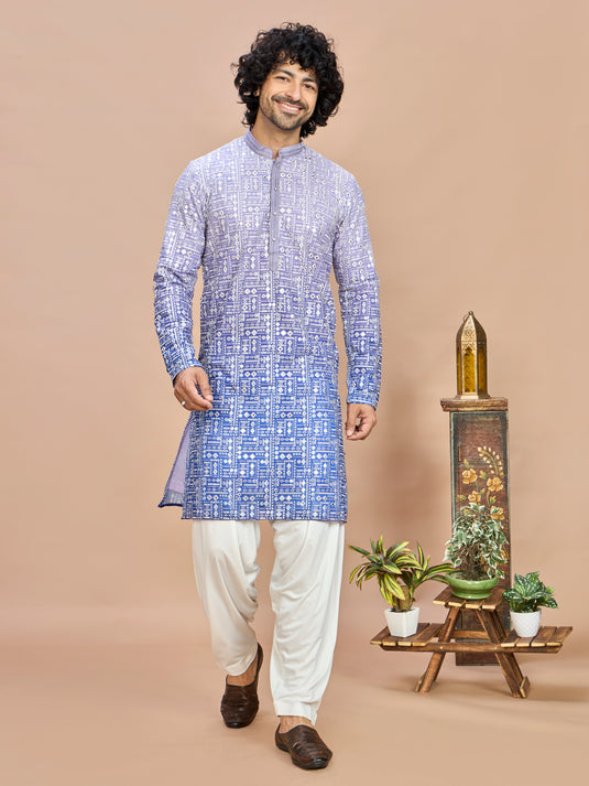 Purple Georgette Embroidered Kurta Set for Men