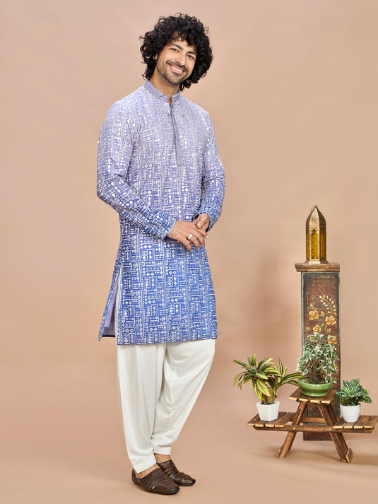 Purple Georgette Embroidered Kurta Set for Men