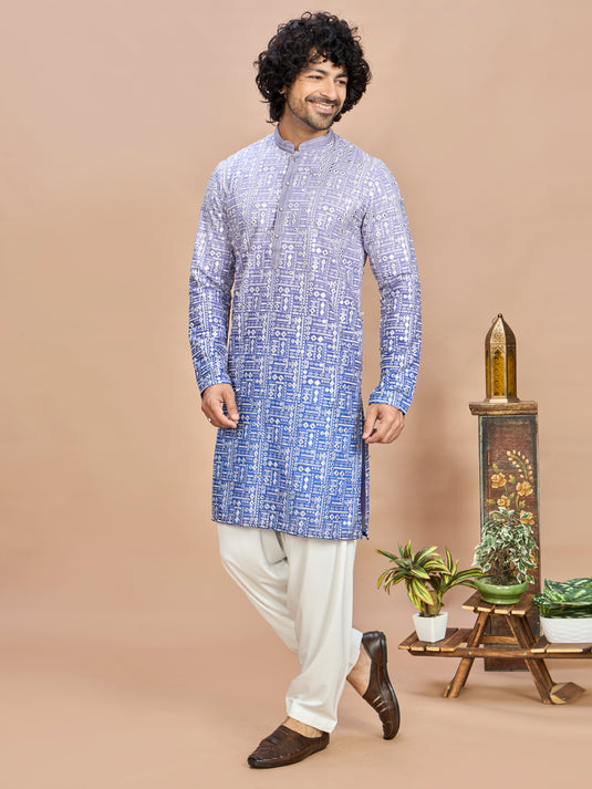 Purple Georgette Embroidered Kurta Set for Men