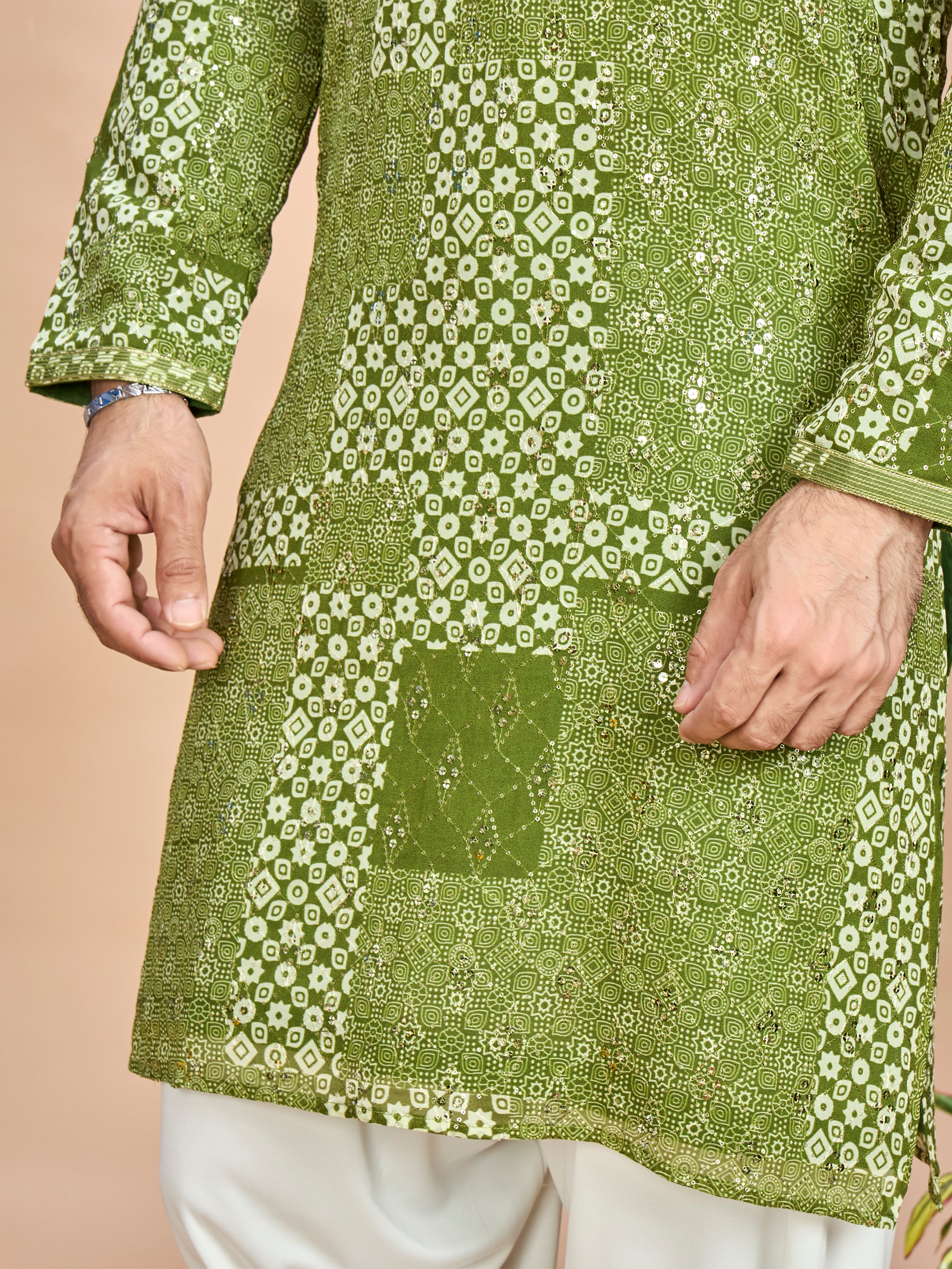 Green Silk Wedding Kurta Set for Men