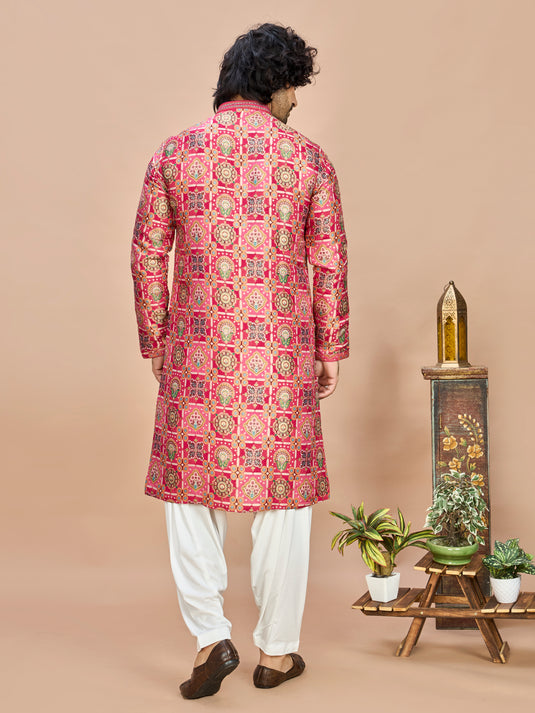 Rani Silk Wedding Kurta Set for Men