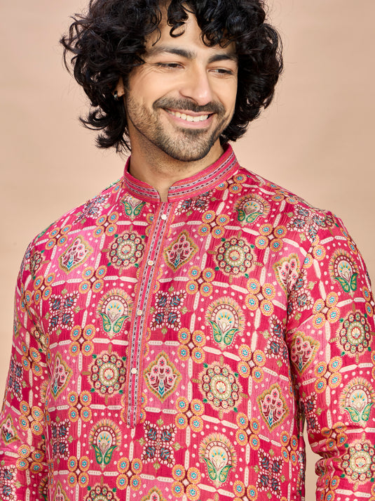 Rani Silk Wedding Kurta Set for Men