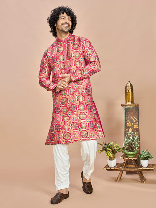 Rani Silk Wedding Kurta Set for Men