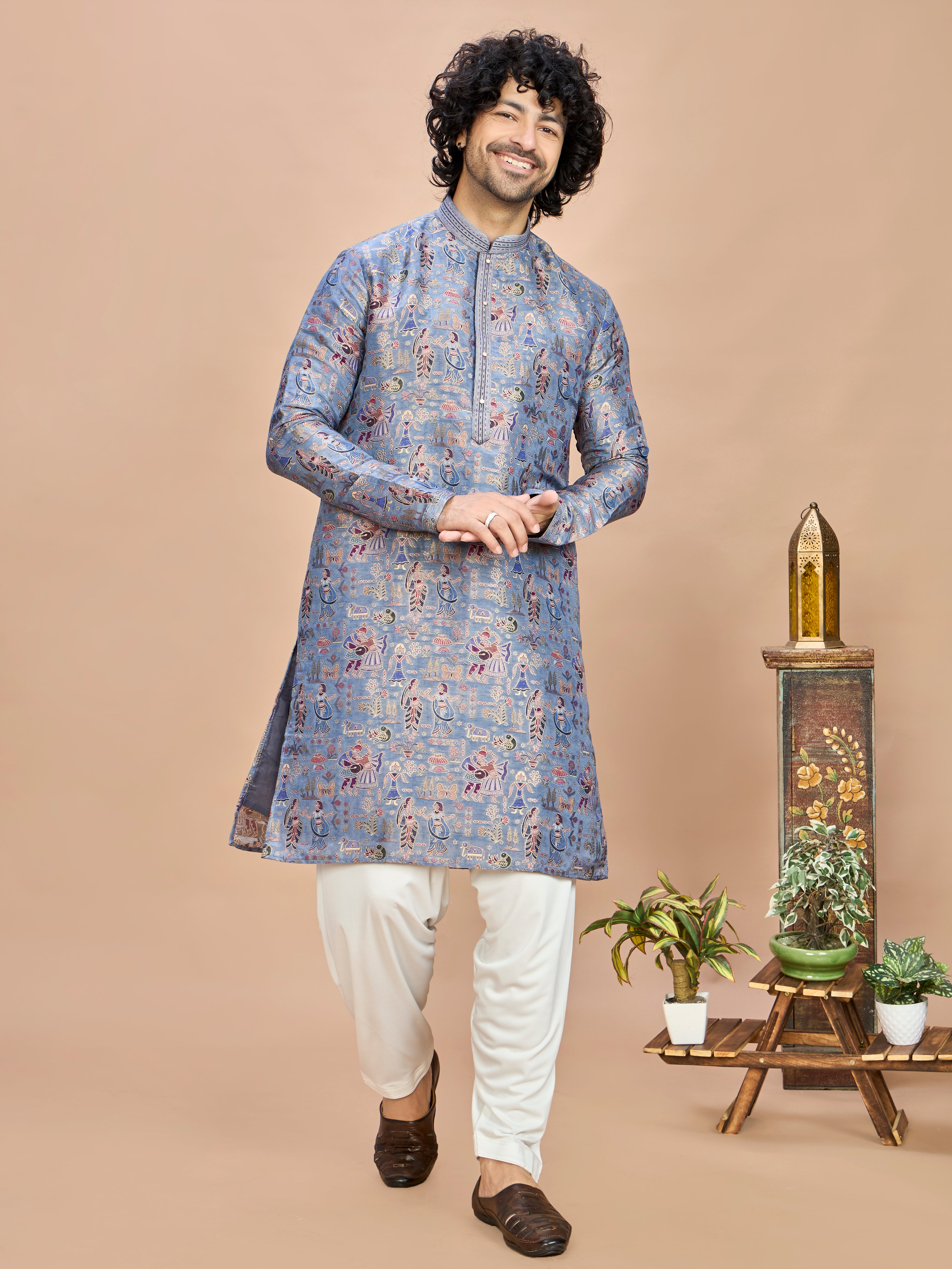 Blue Silk Kurta Set for Men