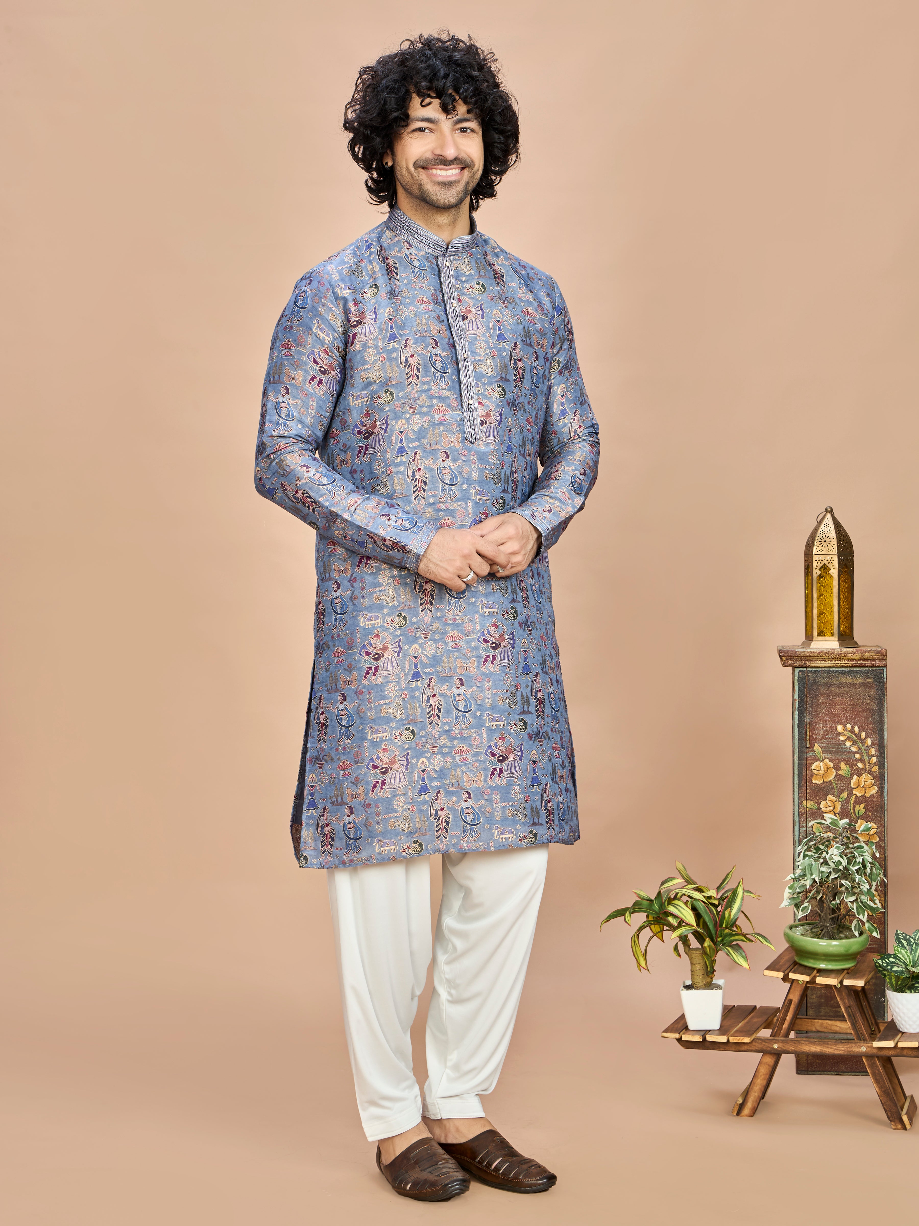 Blue Silk Kurta Set for Men