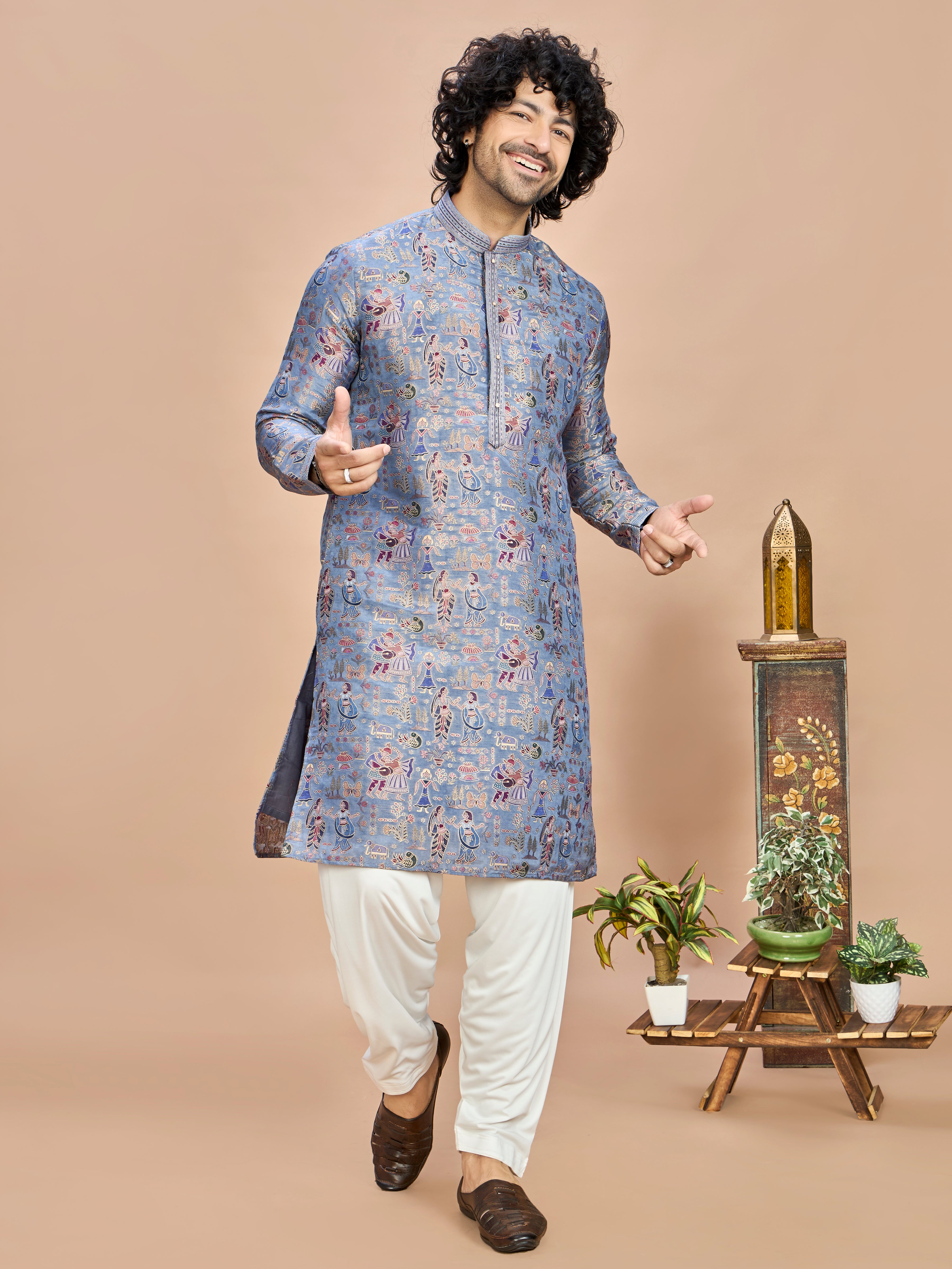 Blue Silk Kurta Set for Men