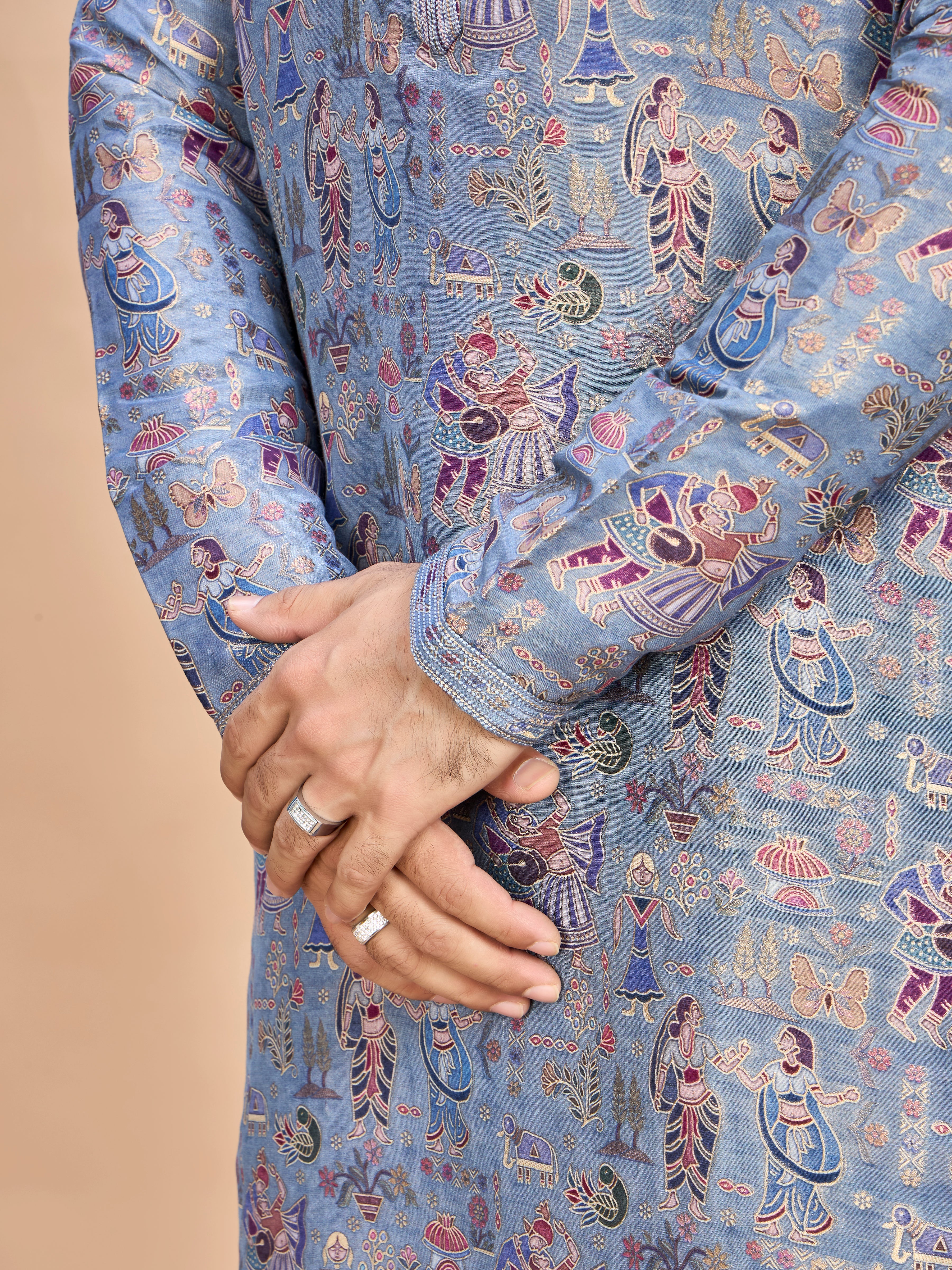 Blue Silk Kurta Set for Men