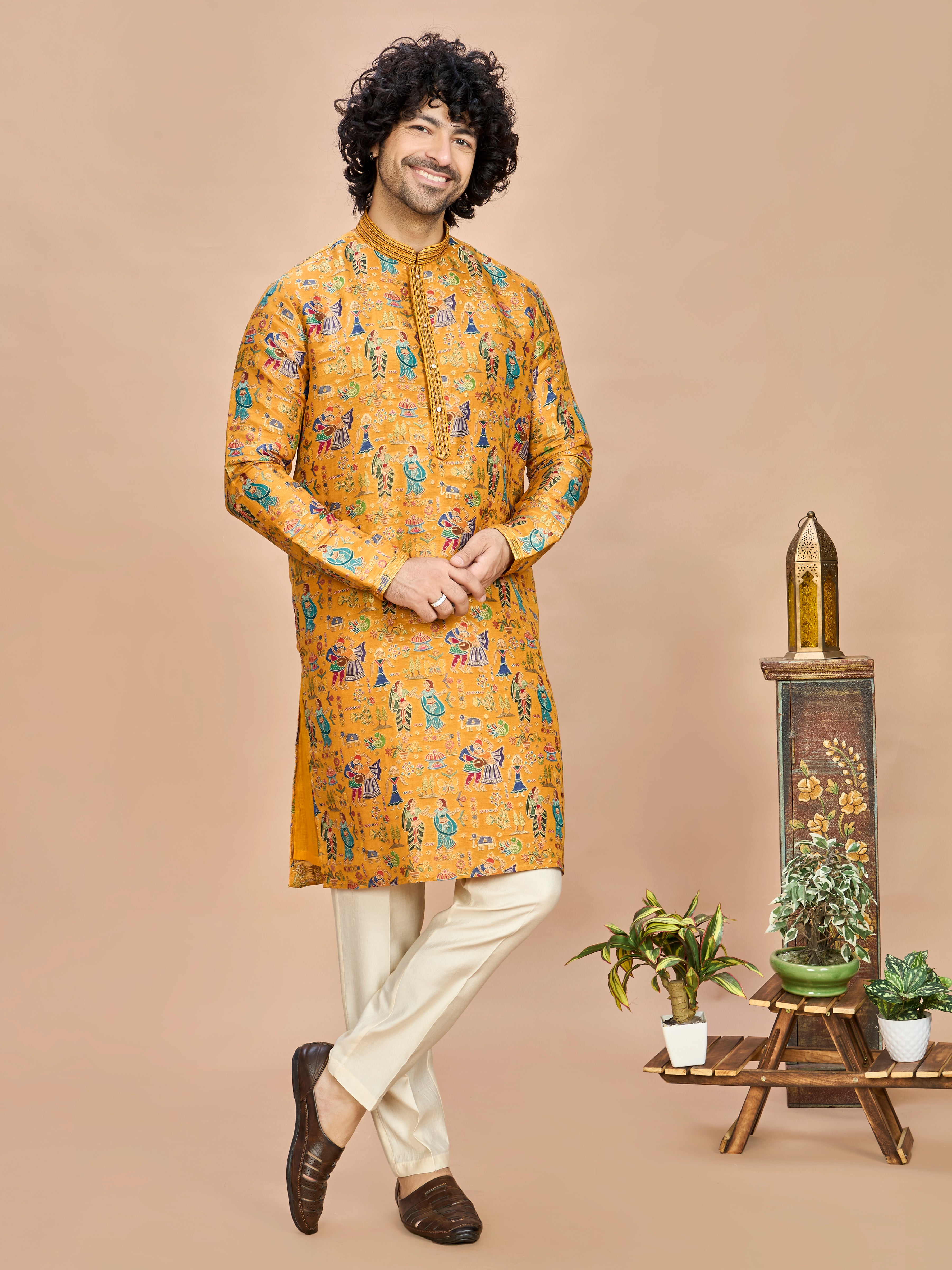 Mustard Silk Kurta Set for Men