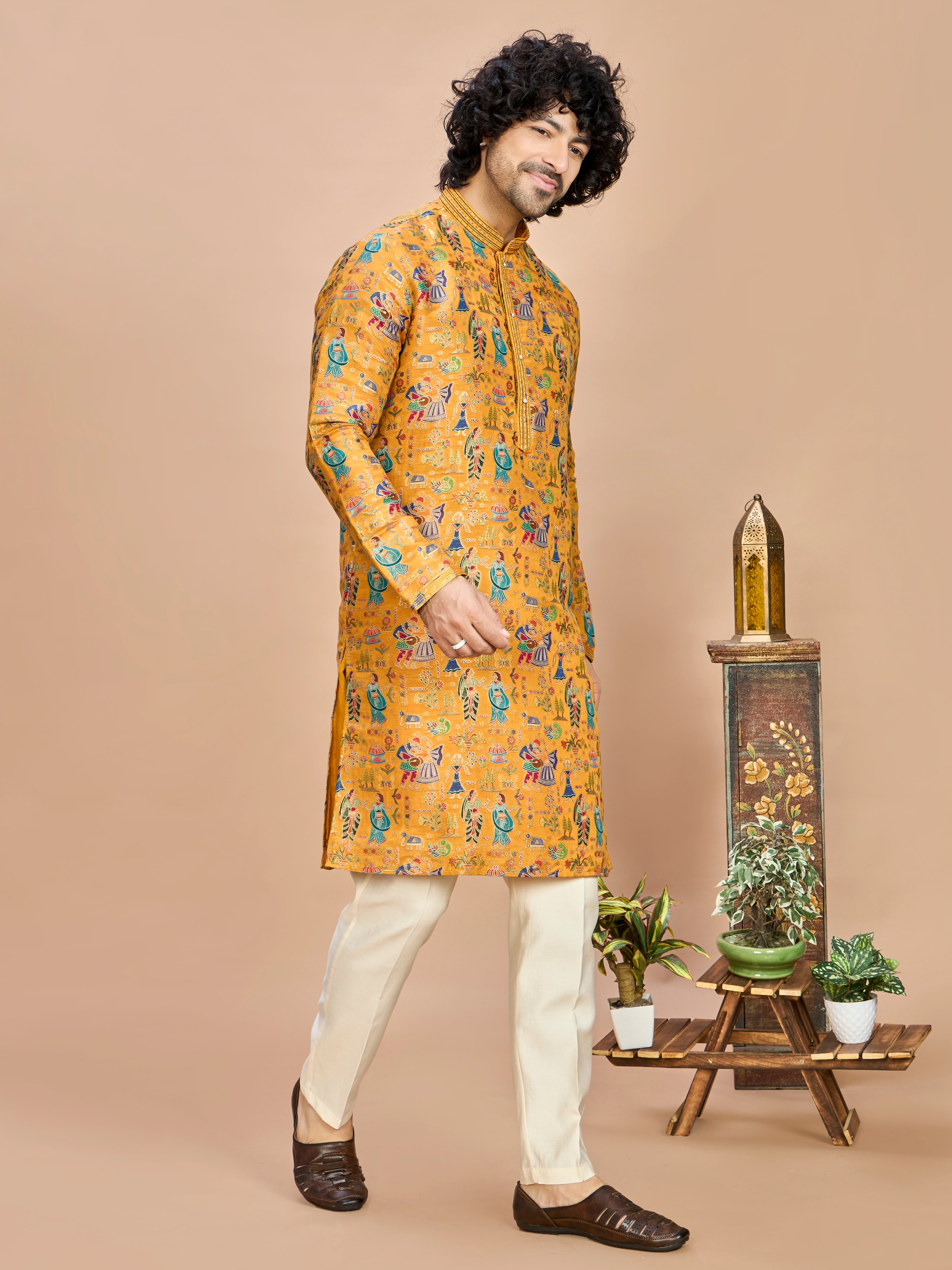 Mustard Silk Kurta Set for Men