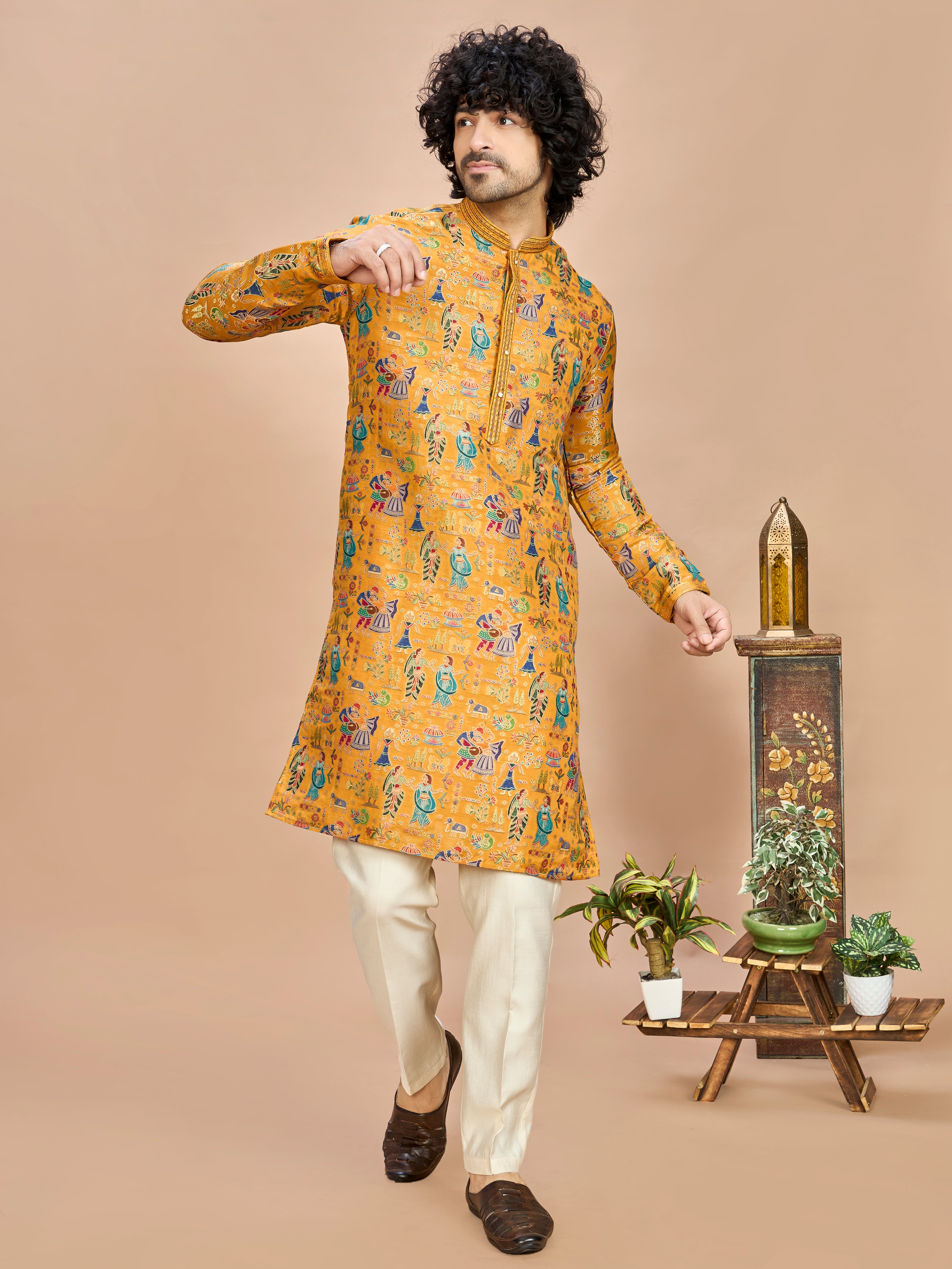 Mustard Silk Kurta Set for Men