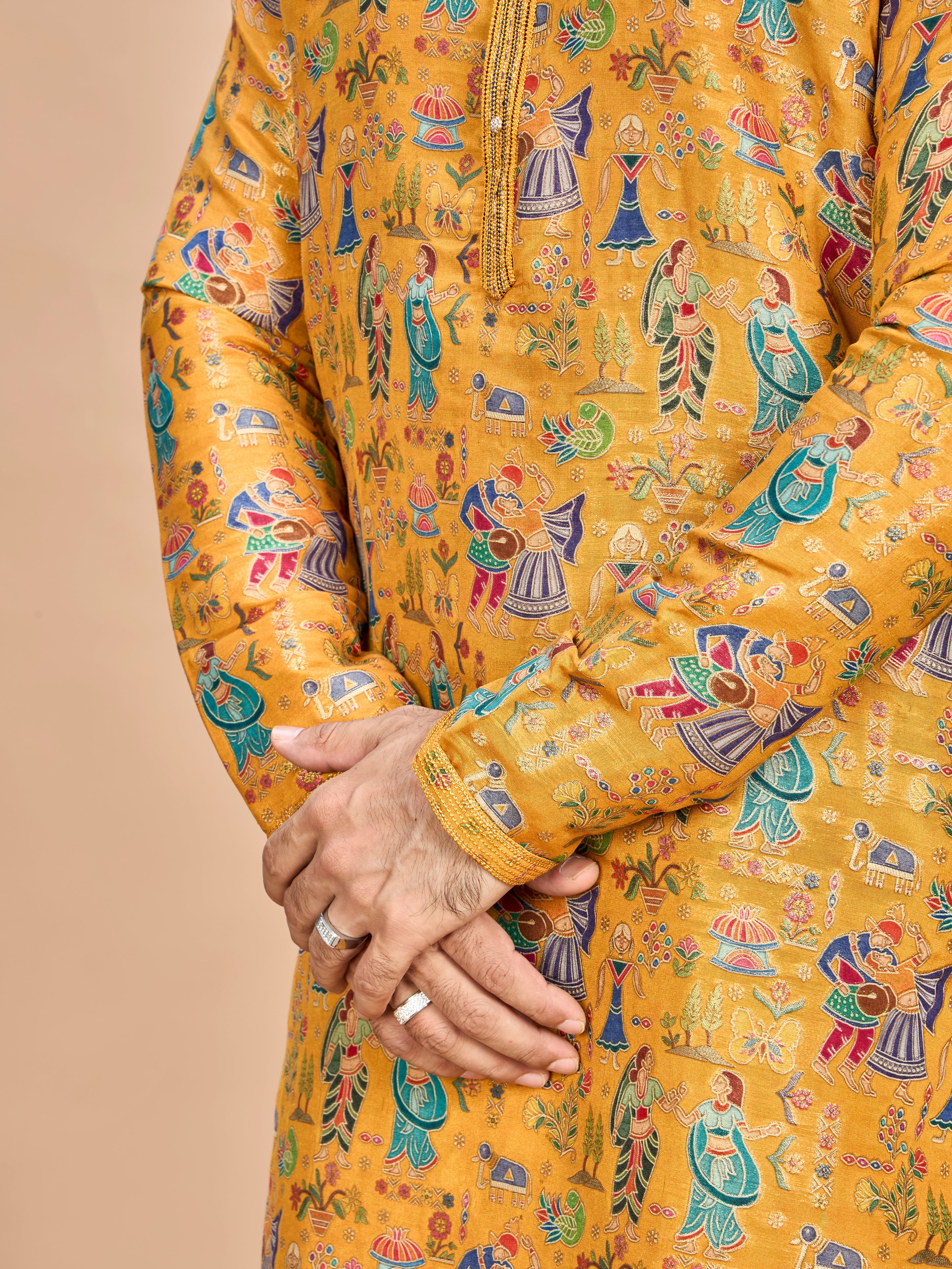Mustard Silk Kurta Set for Men