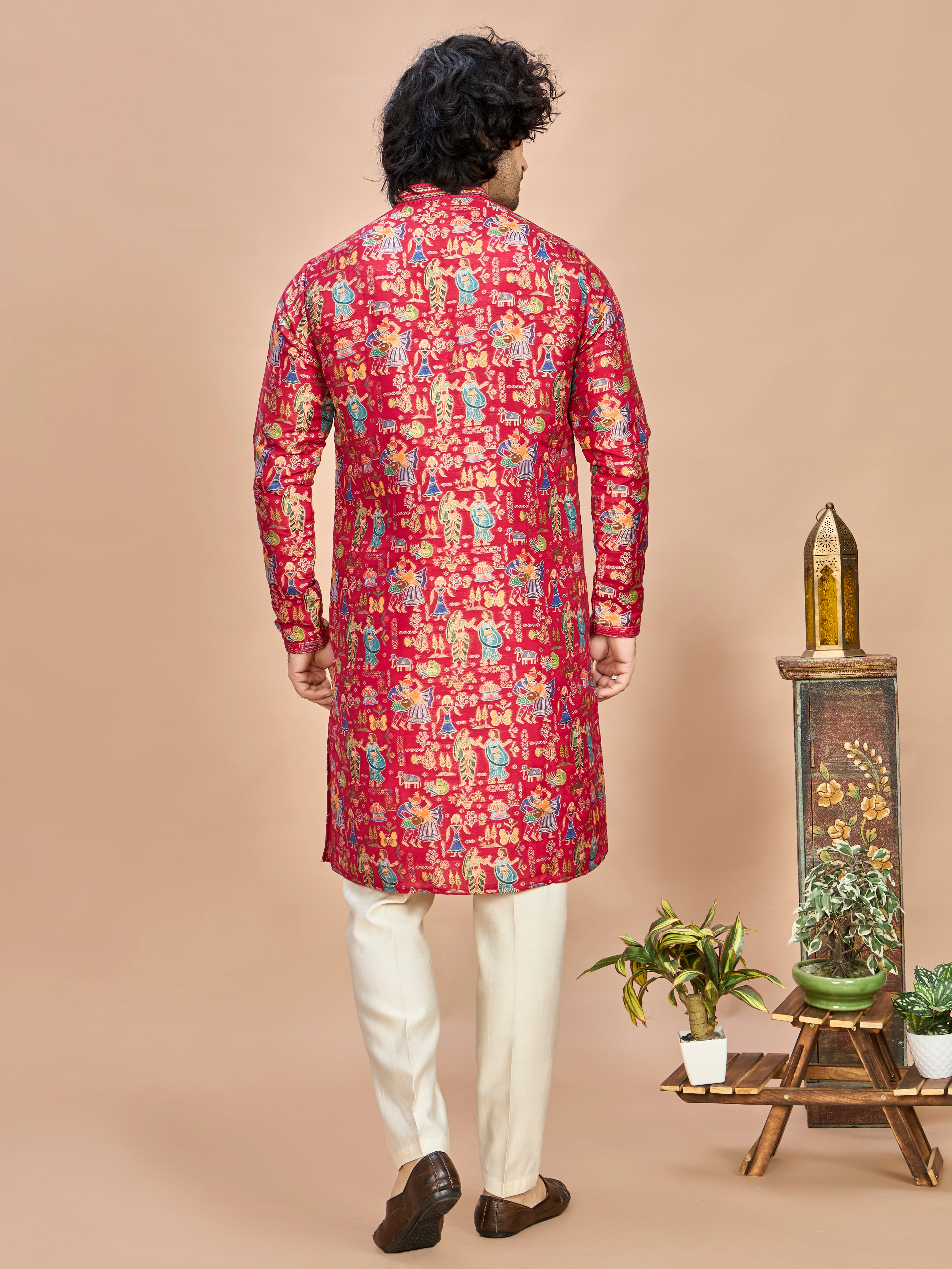 Red Silk Kurta Set for Men