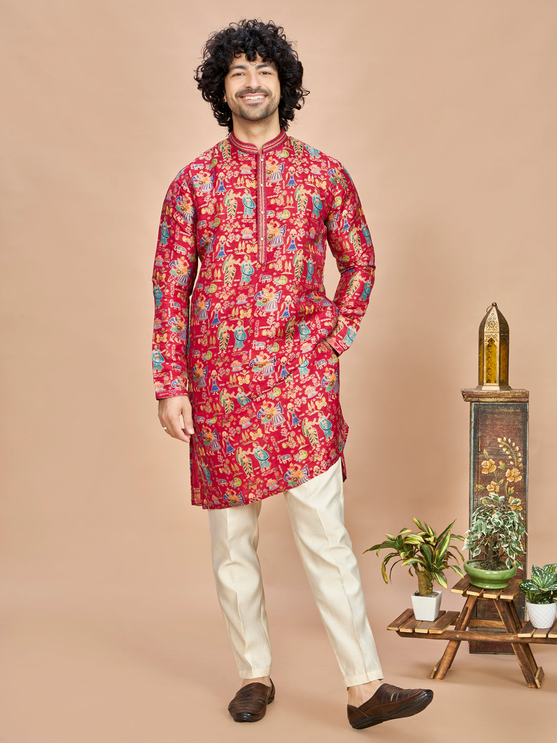 Red Silk Kurta Set for Men