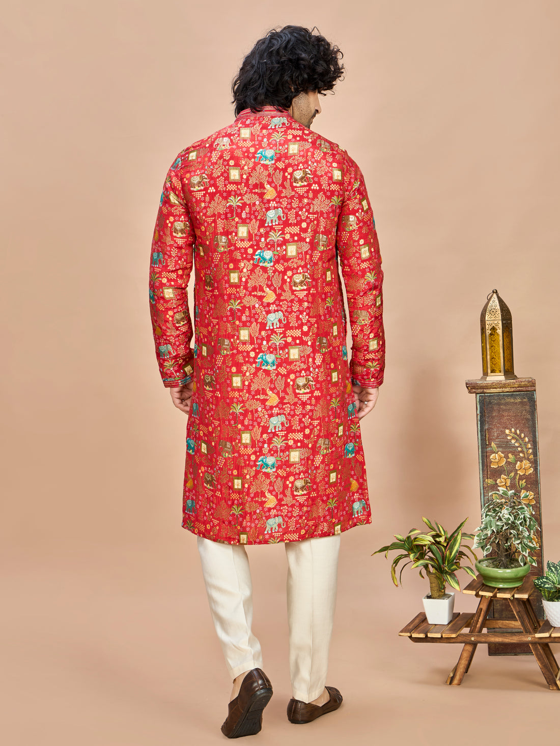 Red Silk Kurta Set for Men