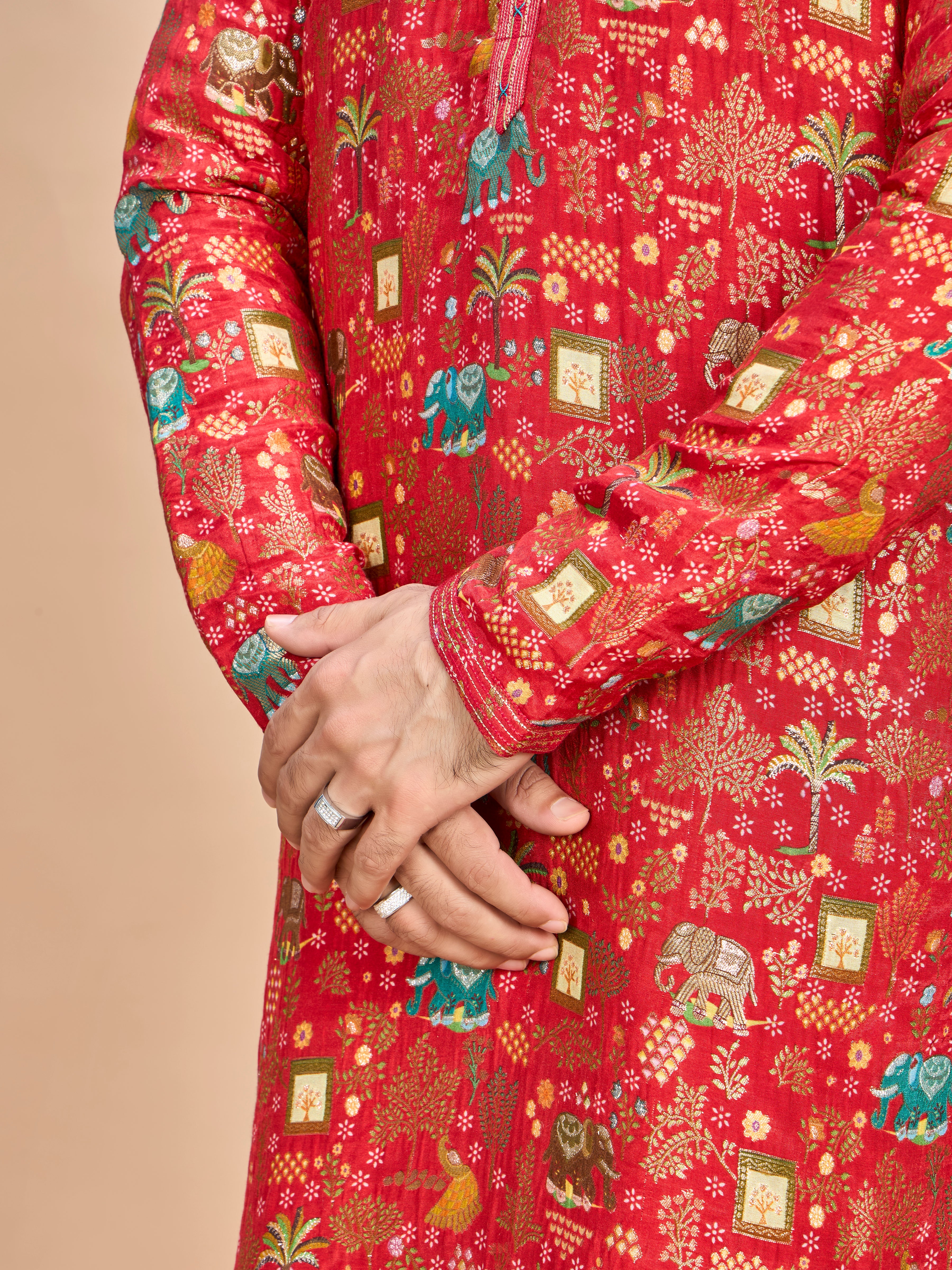 Red Silk Kurta Set for Men