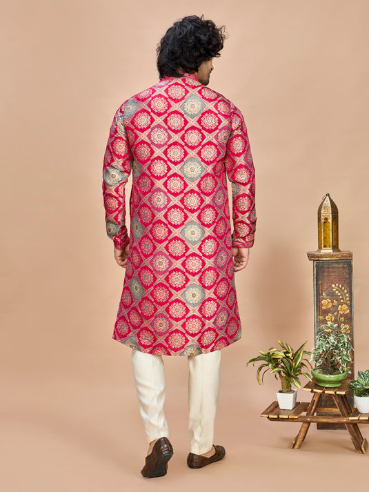 Rani Silk Wedding Kurta Set for Men