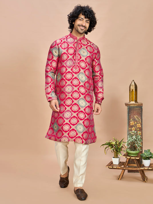 Rani Silk Wedding Kurta Set for Men
