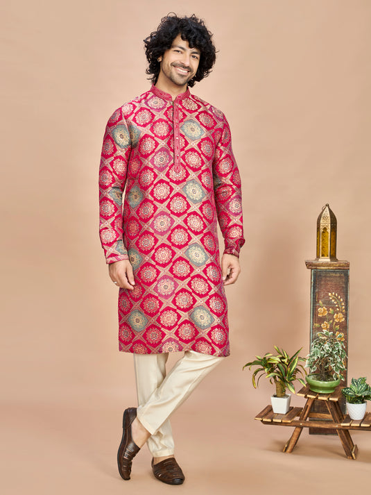 Rani Silk Wedding Kurta Set for Men