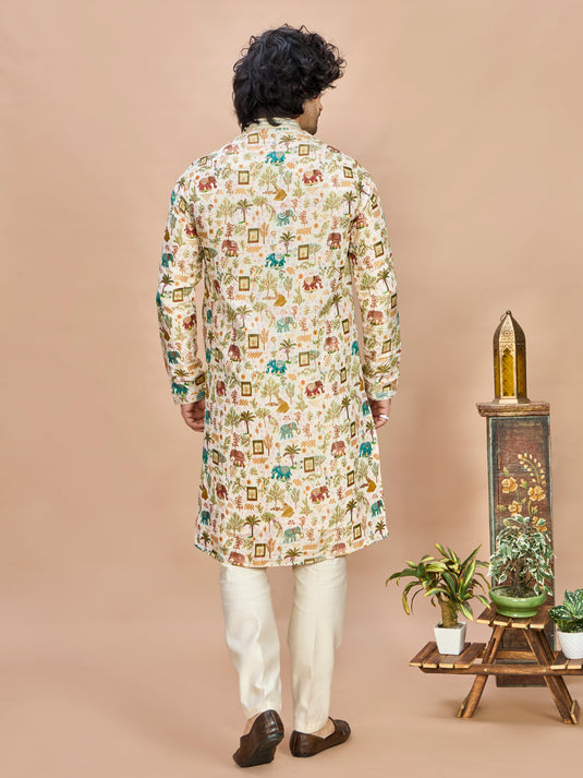 Off White Silk Kurta Set for Men