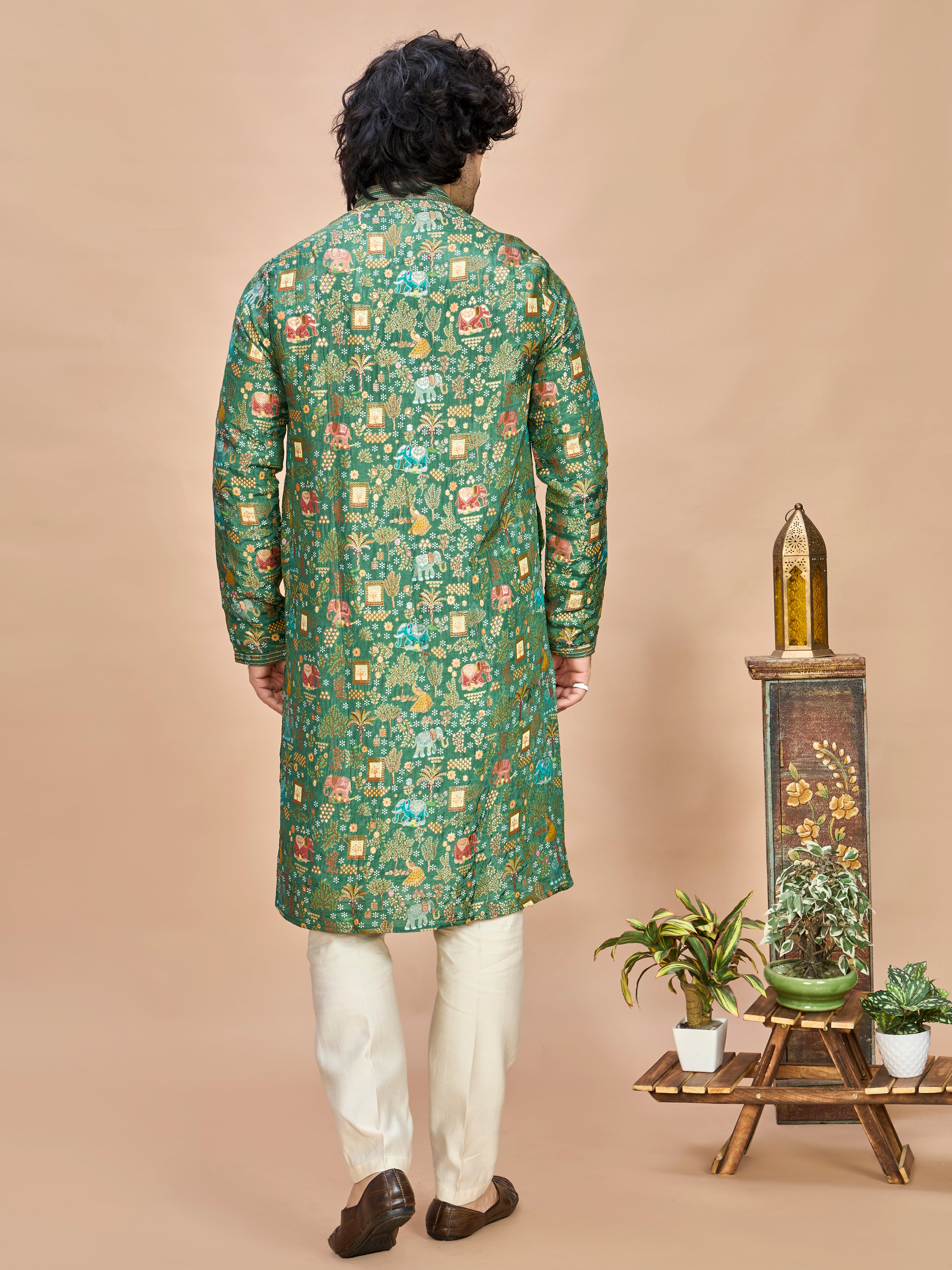 Green Silk Kurta Set for Men