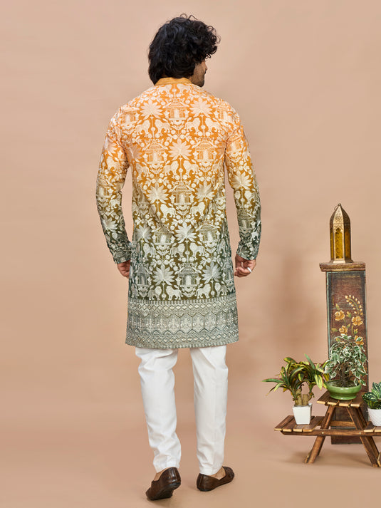 Mustard Ombre Embroidered Kurta for Men
