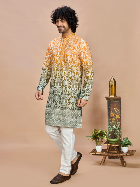Mustard Ombre Embroidered Kurta for Men