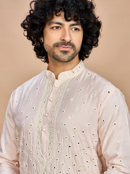 Pink Kurta with Dupatta and Bottom for Men