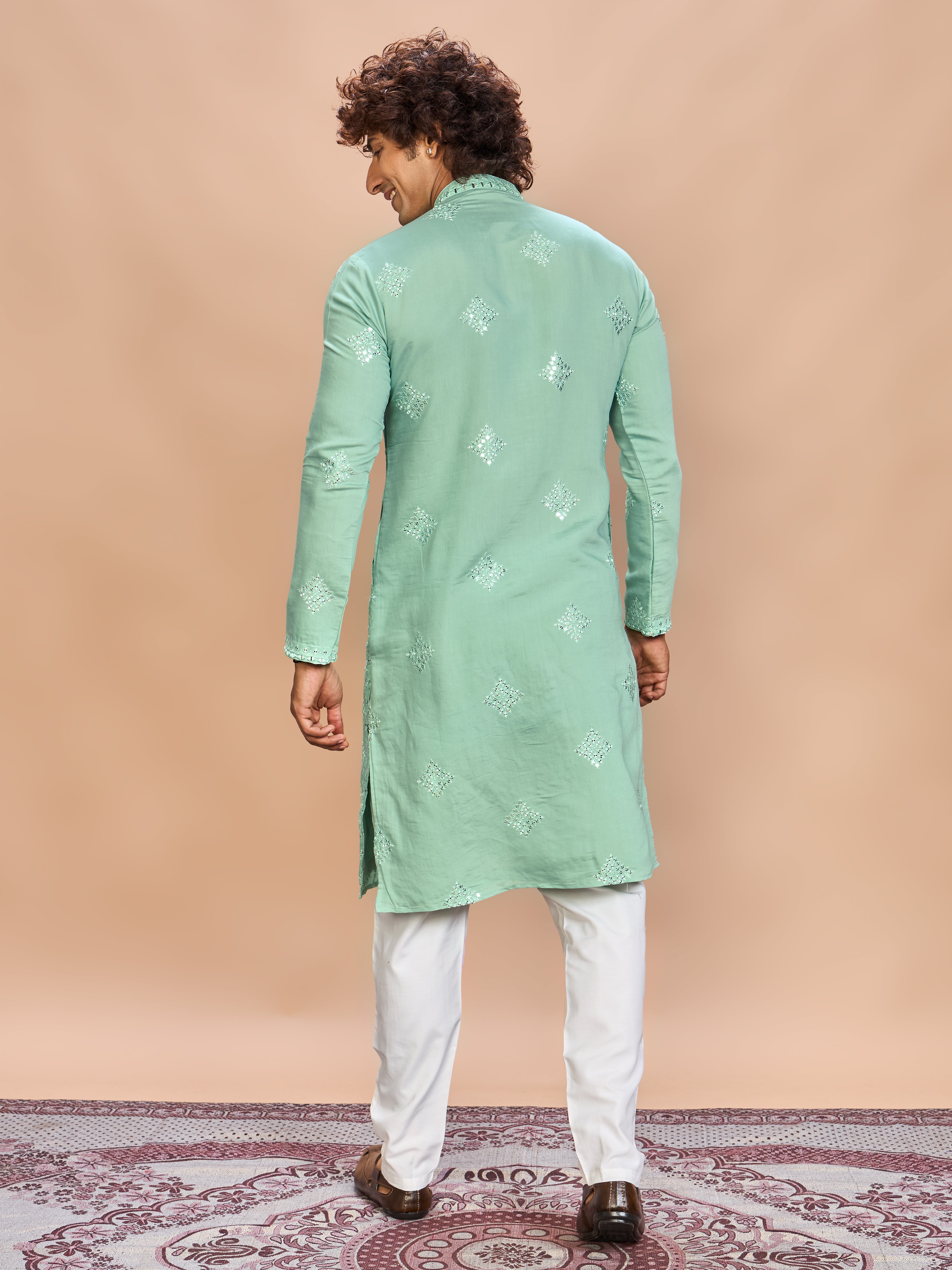 Sea Green Silk Embroidered Kurta Set