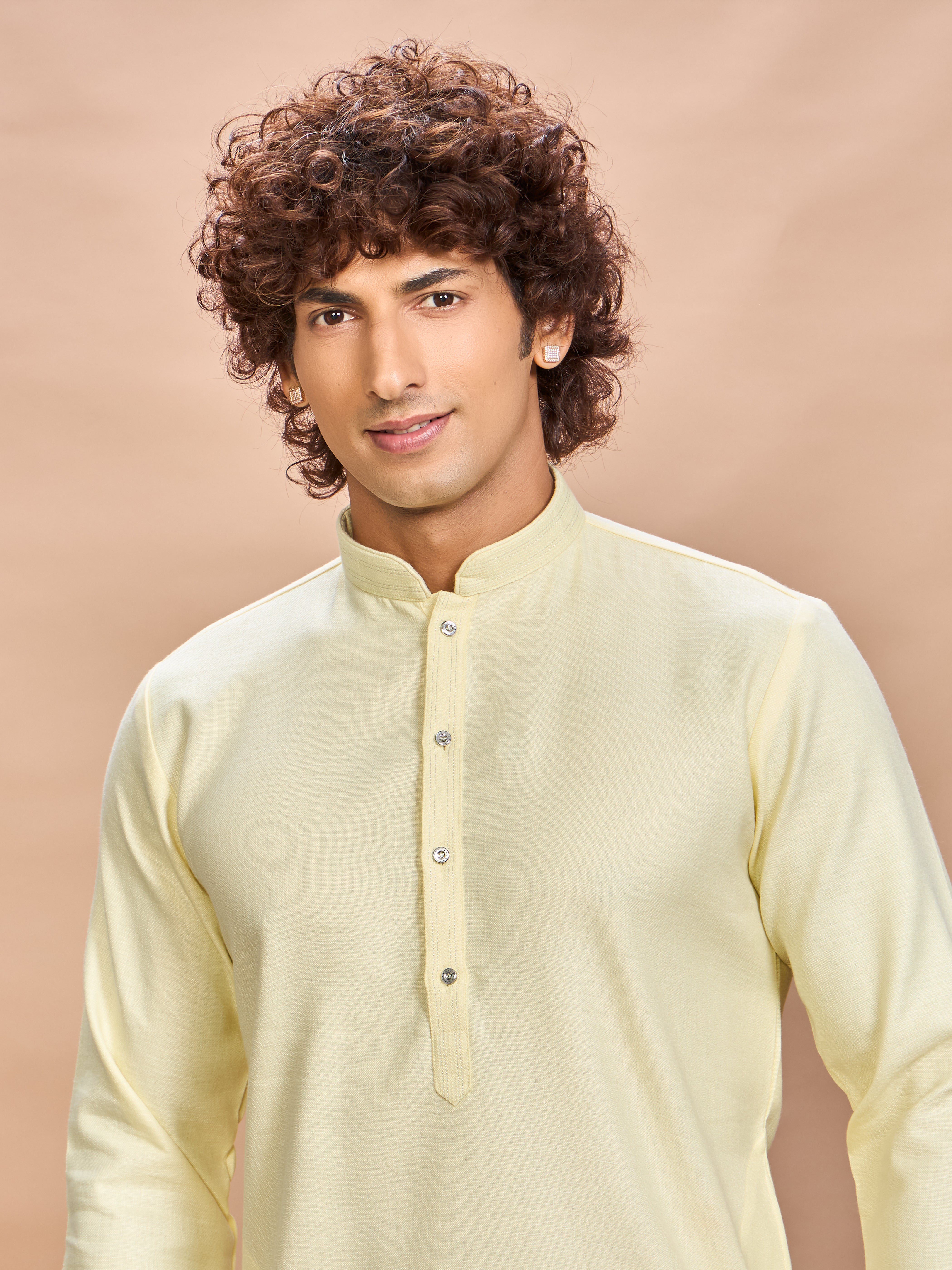 Light Yellow Linen Kurta Set for Men
