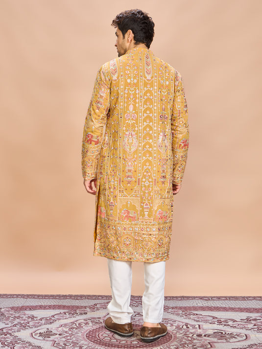 Yellow Georgette Embroidered Kurta Set