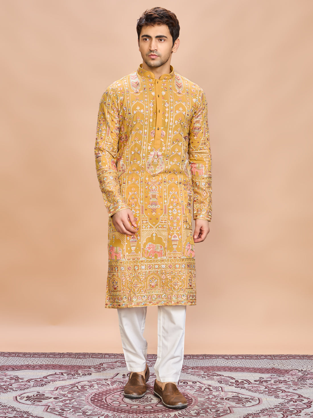 Yellow Georgette Embroidered Kurta Set