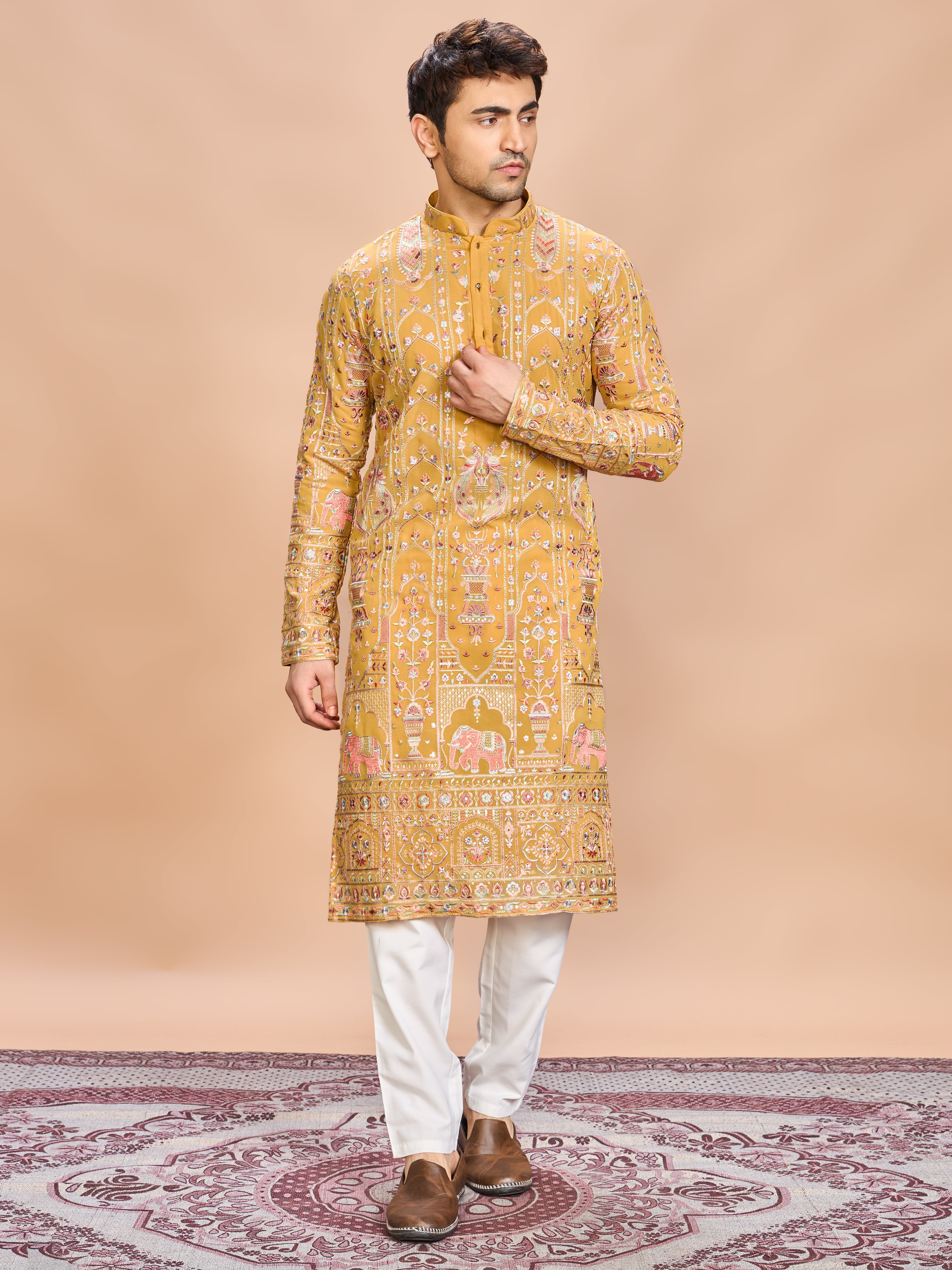 Yellow Georgette Embroidered Kurta Set