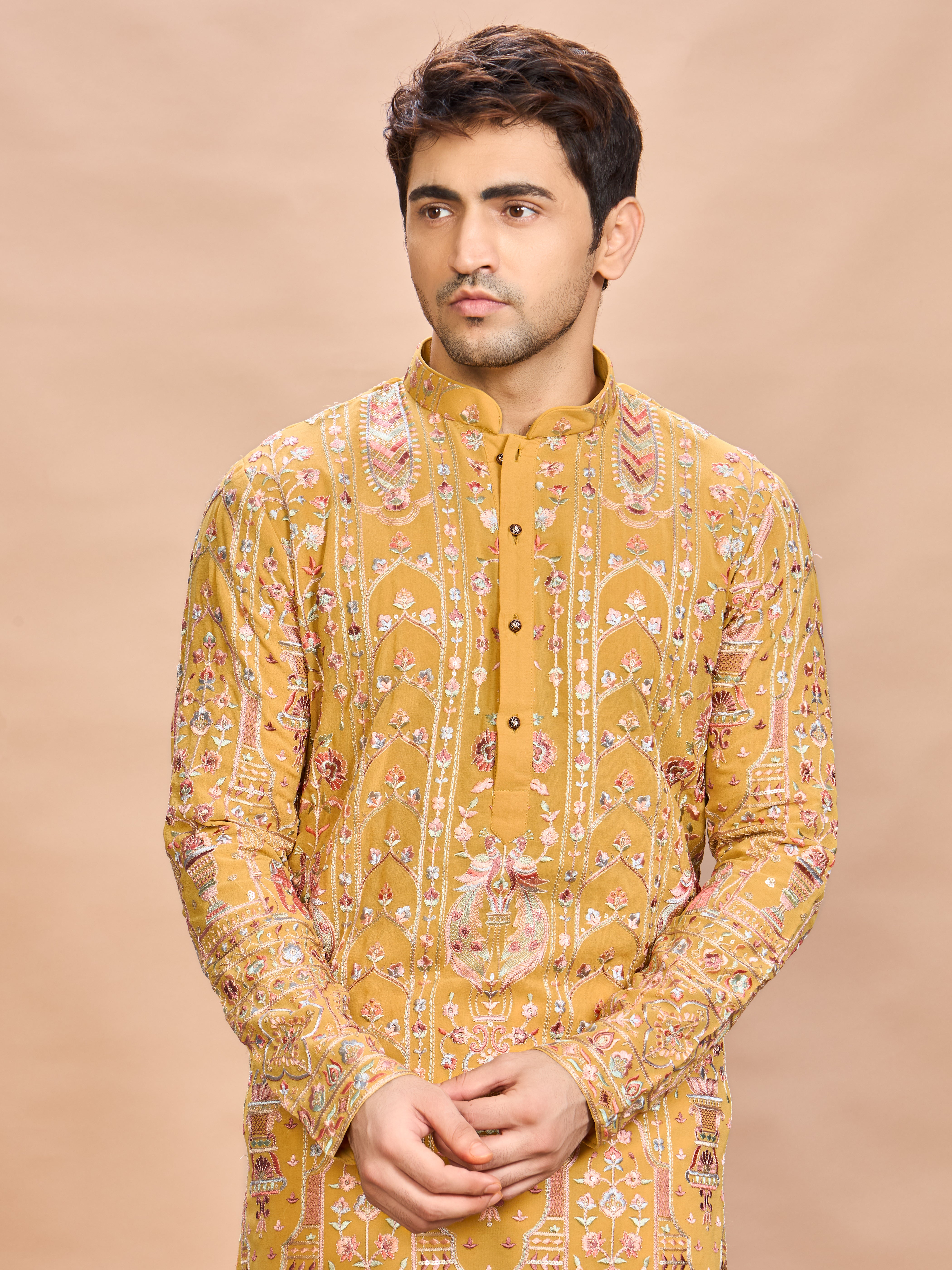 Yellow Georgette Embroidered Kurta Set