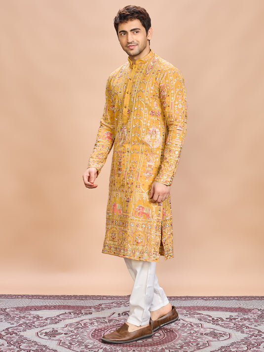 Yellow Georgette Embroidered Kurta Set