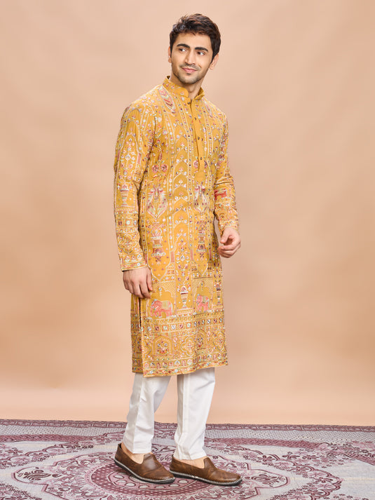 Yellow Georgette Embroidered Kurta Set
