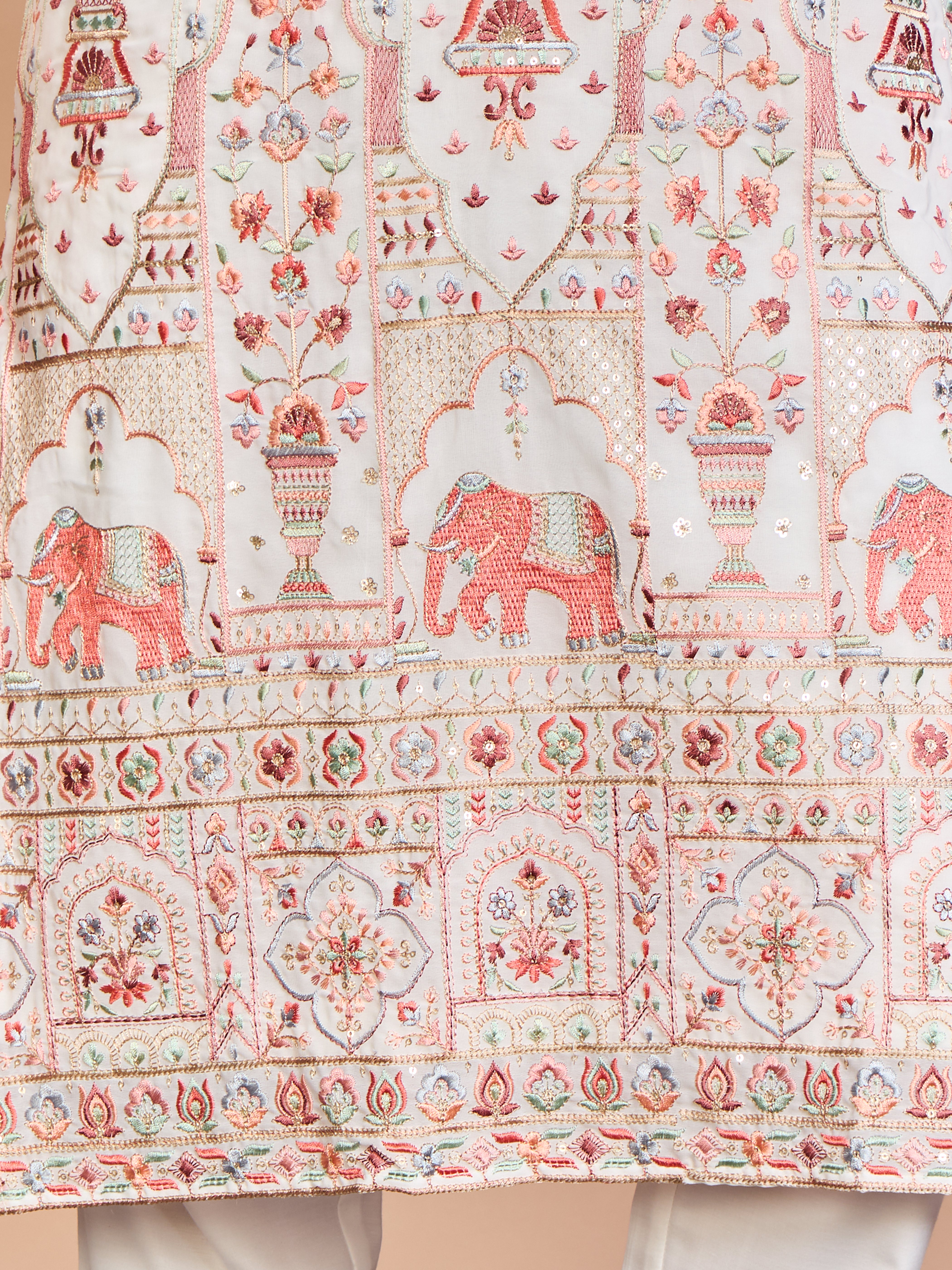 Cream Georgette Embroidered Kurta Set