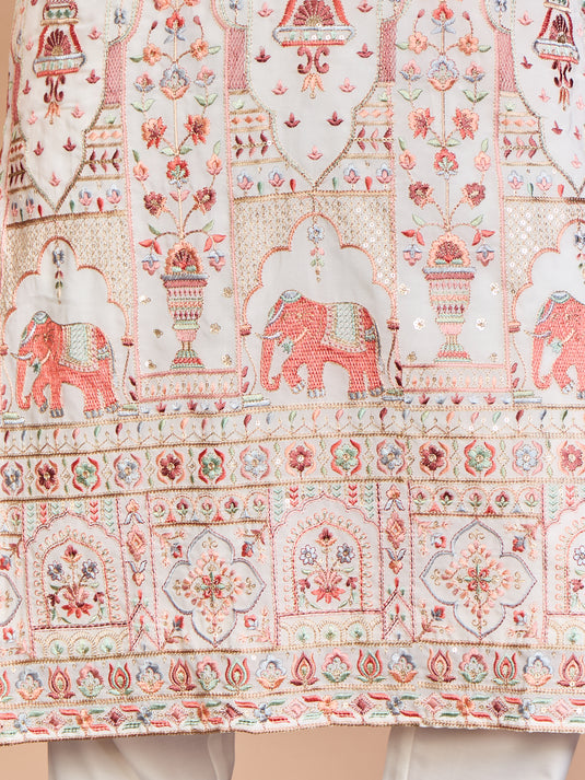 Cream Georgette Embroidered Kurta Set