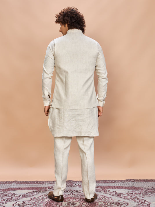 Natural Linen Jacket Kurta Set for Men